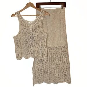 Ultra Pink 2PC Set Crochet Tank Skirt Womens SZ M Beach Boho Resortwear Vacay